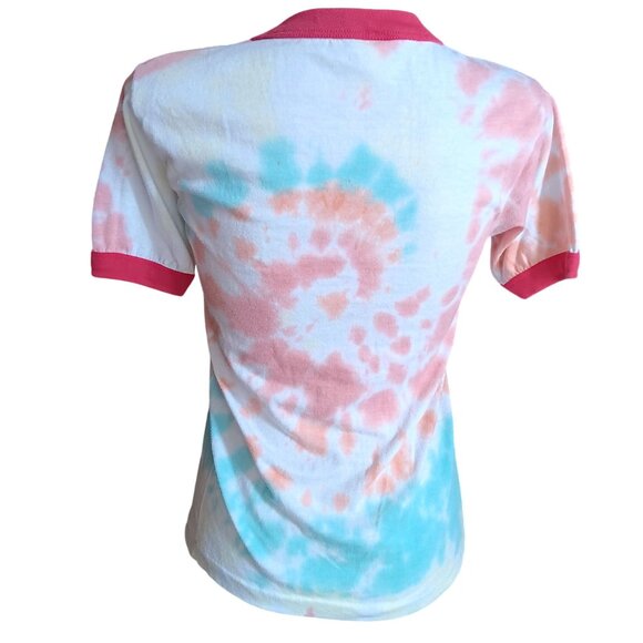 Small Vintage Tie-Dye Ringer T-Shirt Single Stitch Buttery 1980's Hippie Mom USA - Picture 6 of 7